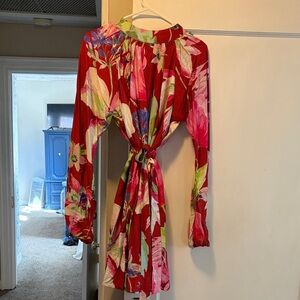 SHEIN Red Floral Long Sleeve Dress